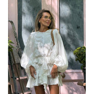 Damen Rüschenkleid mit weiten Ärmeln und modischen Details WW