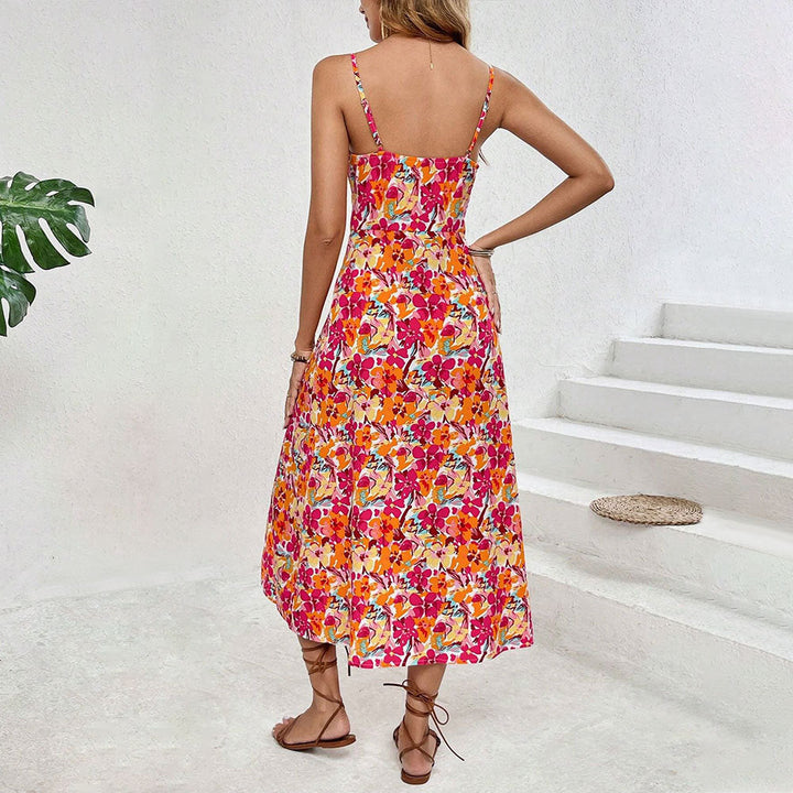 Damen Midikleid mit floralem Muster und hohem Seitenschlitz W&W Mode