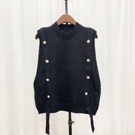 Damen Strickweste mit Knopfverschlüssen und seitlichen Bändern WW