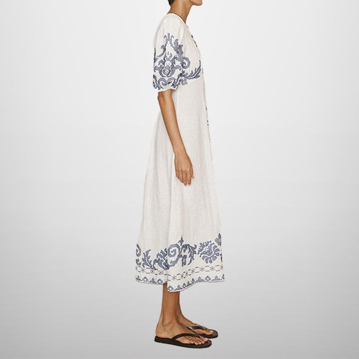 Damen Midikleid mit kunstvollem Stickmuster und voluminösen Ärmeln W&W Mode