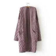 Damen Strickjacke mit grobem Zopfmuster und Taschen WW