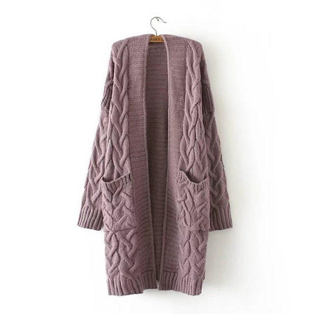 Damen Strickjacke mit grobem Zopfmuster und Taschen WW