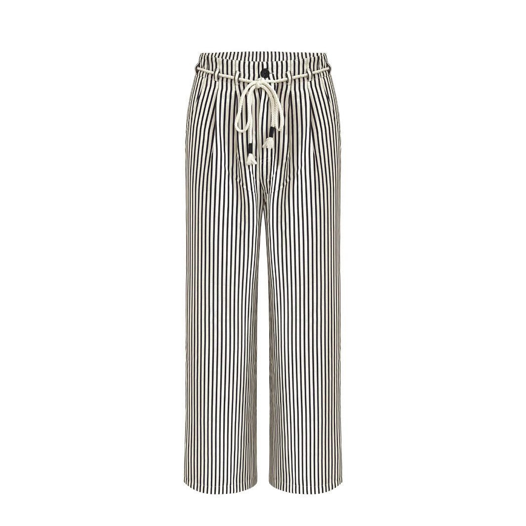 Damen Bequeme Strandhose mit lässigem Streifenmuster und geflochtenem Bund WW