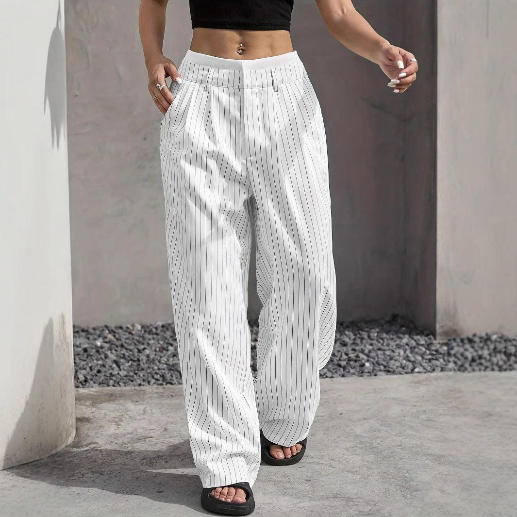 Damen Elegante Weite Hose mit Nadelstreifen und hohem Bund WW