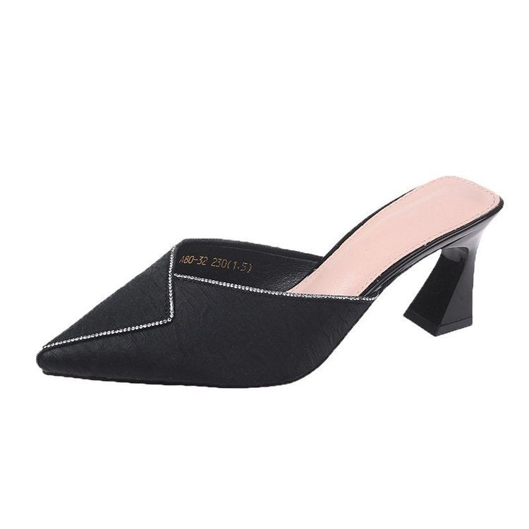 Damen elegante Mules mit spitzem Zehenbereich und schickem Glanz W&W