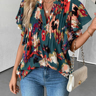Damen Bluse mit eleganten Rüschendetails und verspieltem Print WW