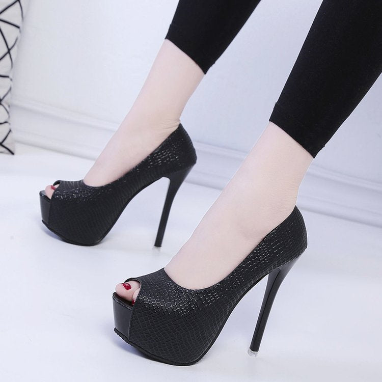 Damen Peep-Toe Pumps mit luxuriösem Schlangenleder-Effekt und hohem Blockabsatz W&W