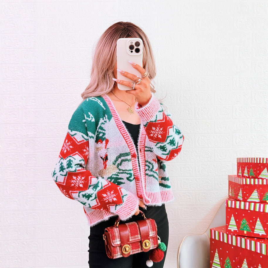 Damen Strickjacke im festlichen Design mit Weihnachtsmotiven WW