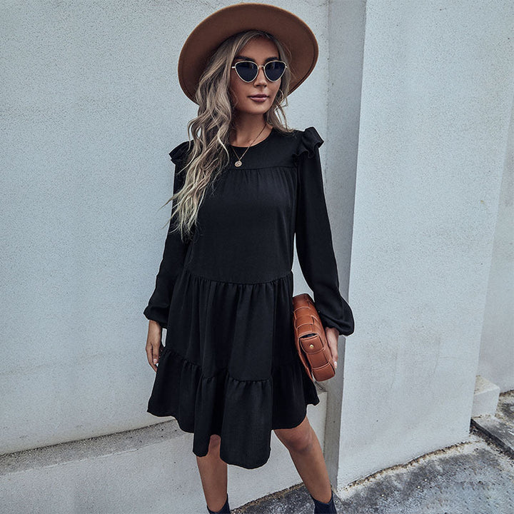 Damen Midi-Kleid mit Rüschendetails und voluminösem Rock W&W Mode