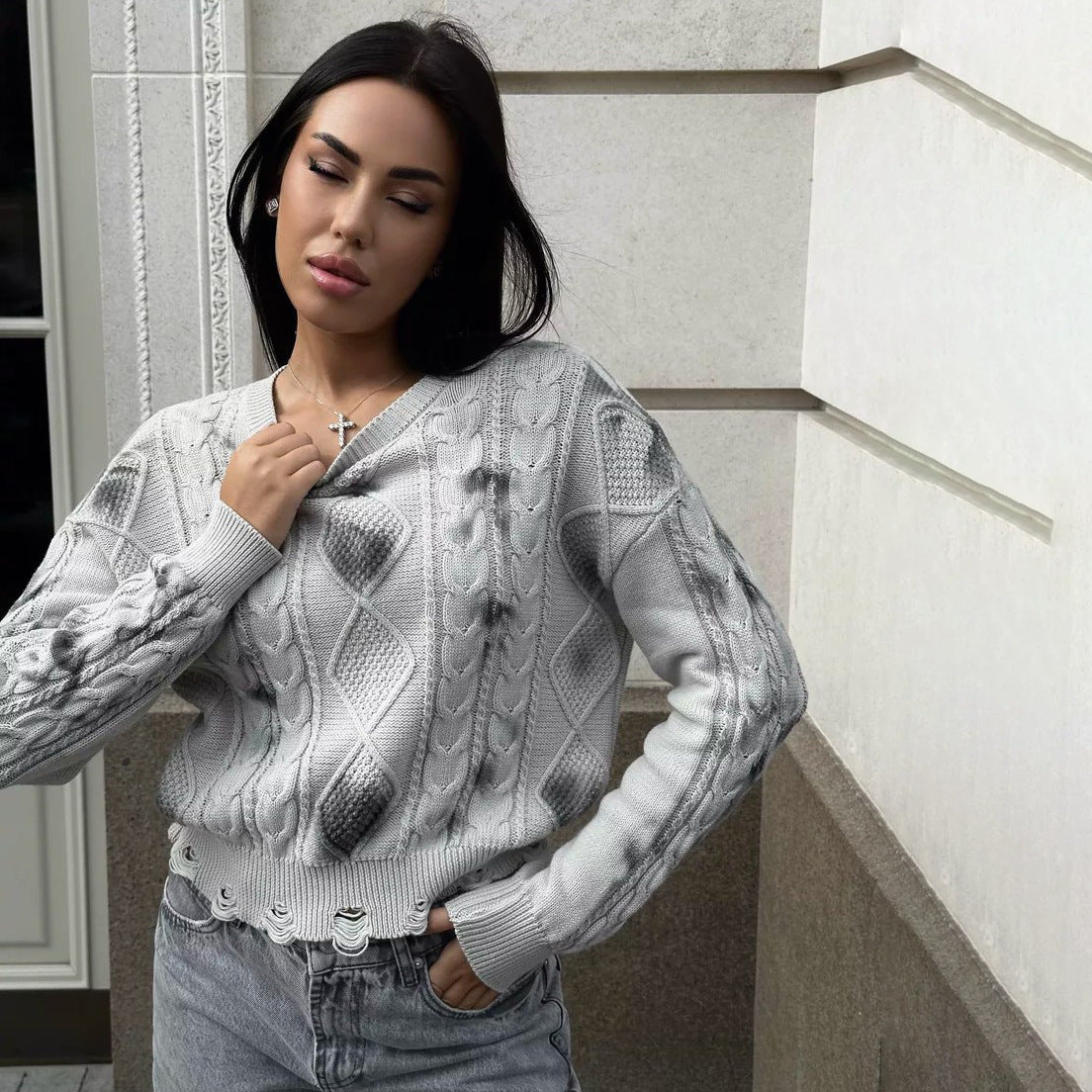Damen Strickpullover mit strukturiertem Zopfmuster und lässigem Schnitt WW