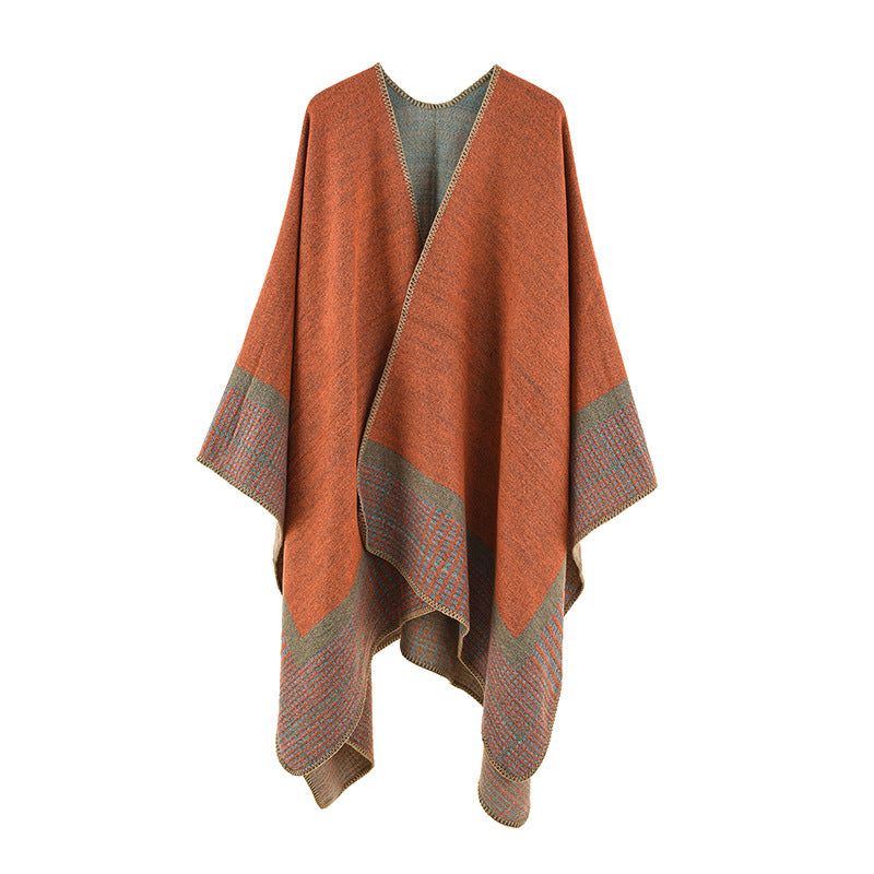 Damen Eleganter Poncho mit modernen Mustern und hochwertigen Fransen WW