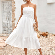 Damen Sommerliches Bandeau-Kleid mit Rüschendetails und gehäkeltem Stoff WW