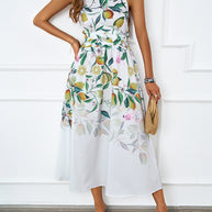 Damen Midi-Kleid mit Blumenmuster und asymmetrischem Saum WW