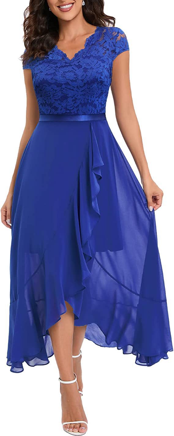 Damen High-Low Spitzen Abendkleid WW