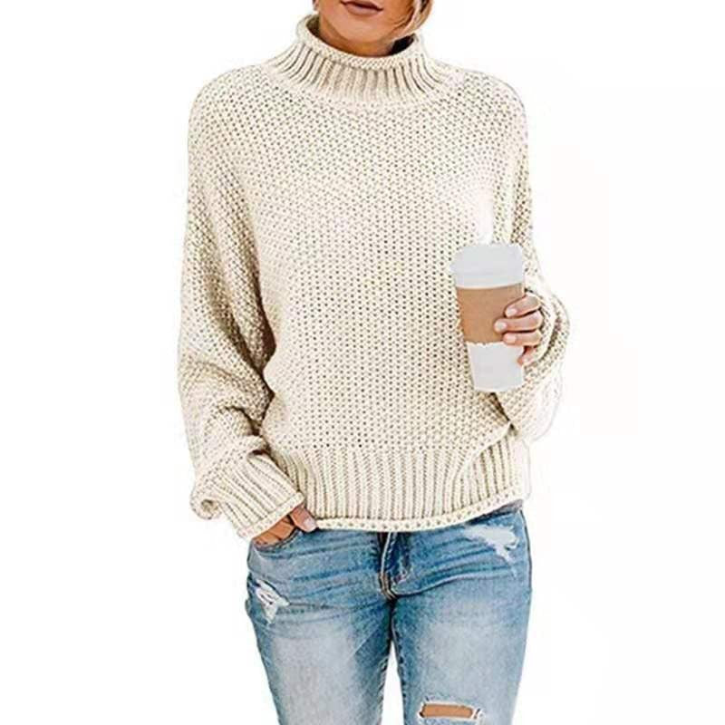 Damen modischer Pullover mit hohem Kragen und strukturierter Textur WW