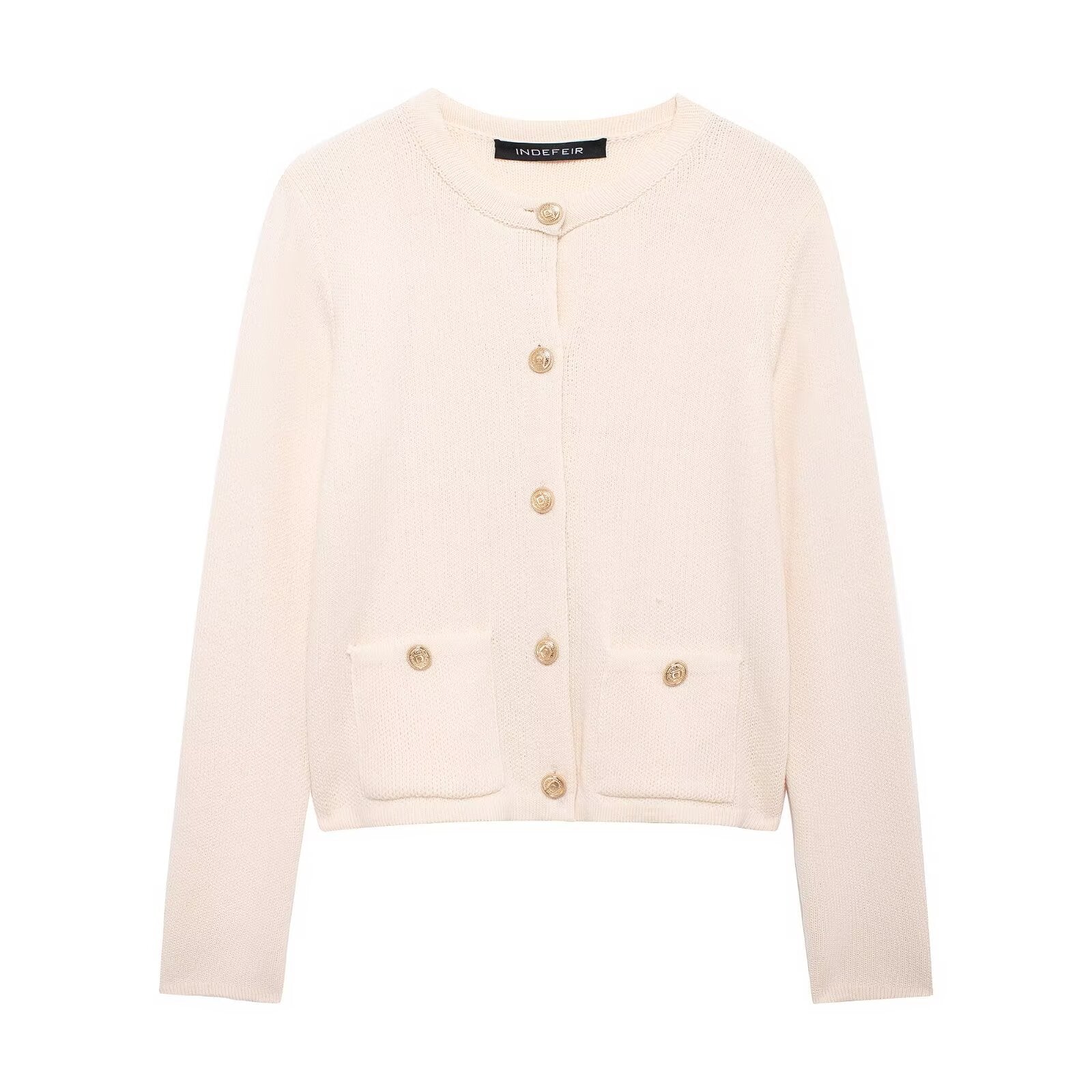 Damen Strickjacke mit schimmernden Knöpfen und Taschen WW