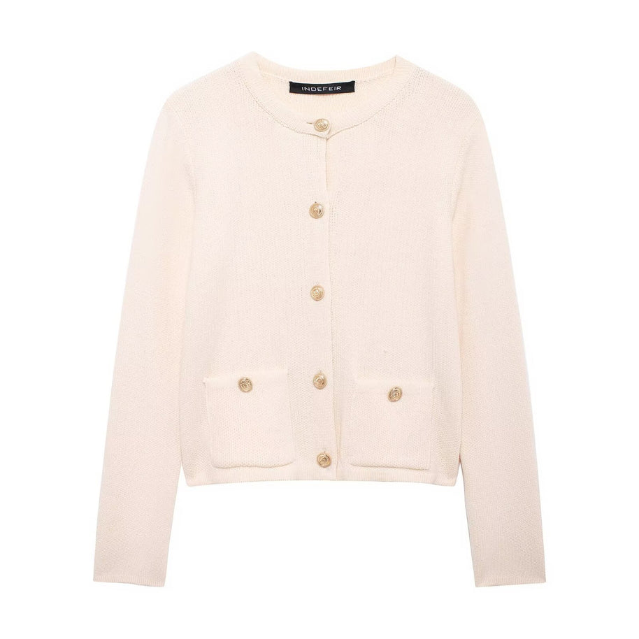 Damen Strickjacke mit schimmernden Knöpfen und Taschen WW