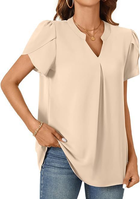 Damen Bluse mit eleganter V-Ausschnitt-Detail und leichten Puffärmeln WW