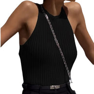 Damen Rippstrick Crop-Top mit hochgezogenem Ausschnitt WW