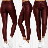Damen figurbetonte Kunstleder-Hose mit mattem Finish und tiefem Bund WW