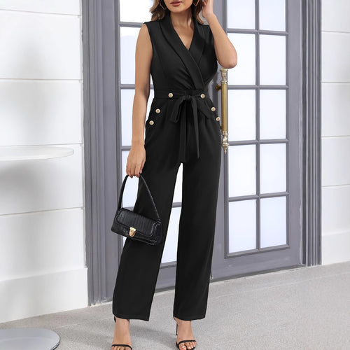Damen eleganter Overall mit Knopfdetails und tailliertem Schnitt W&W