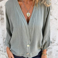 Damen Wickelbluse mit Knopfverschluss und leichtem Stoff WW