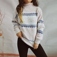 Damen Strickpullover mit geometrischem Muster und hohem Kragen WW