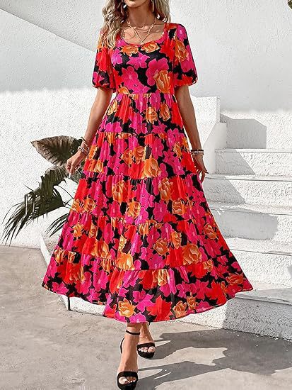 Damen Maxikleid mit Rüschendesign und floralem Muster W&W Mode
