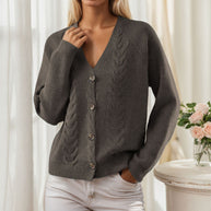 Damen Strickjacke mit V-Ausschnitt und trendy Zopfmuster WW