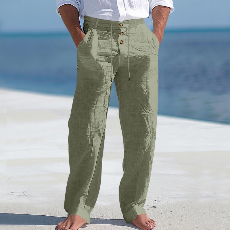 Herren lässige Leinenhose mit hohem Bund und bequemen Taschen WW