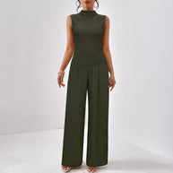 Damen eleganter Jumpsuit mit Rippstruktur und hochgeschlossenem Kragen W&W