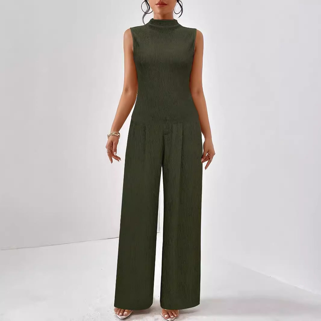 Damen Elegantes Jumpsuit mit hohem Kragen und weitem Bein W&W Mode
