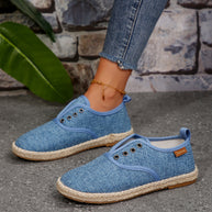 Damen Casual Espadrille Slip-Ons mit stylischem distressed Denim-Muster WW