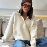 Damen Pullover mit weitem Kragen und praktischer Reißverschlussöffnung WW