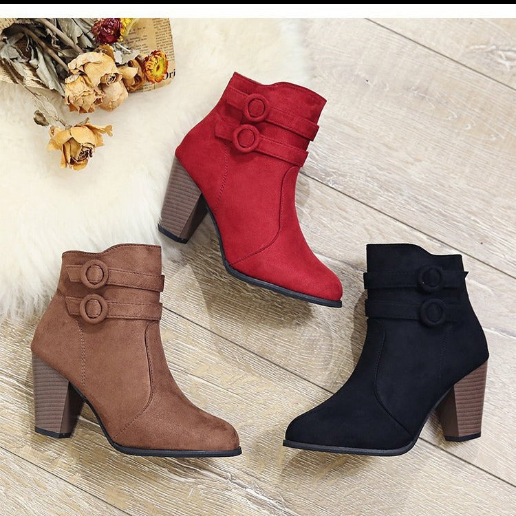 Damen Ankle-Boots mit dekorativen Riemen und elegantem Absatz W&W