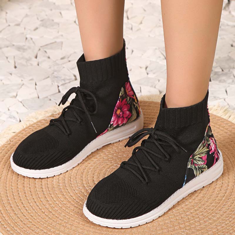 WW | Bequeme Halbhohe Sneakers Mit Blumendetail an Der Ferse Für Damen
