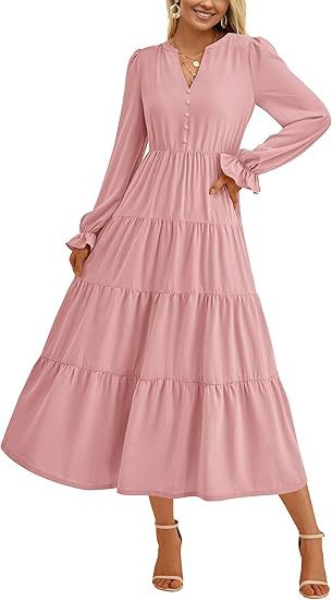 Damen Gestuftes Langarm Maxikleid WW