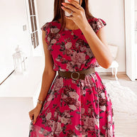 Damen Sommerkleid mit zarten Rüschendetails und Taillengürtel WW