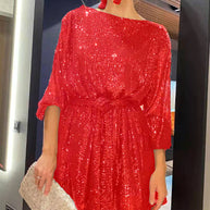 WW | Urlaubsfestmode Pailletten Taillengürtel Kleid