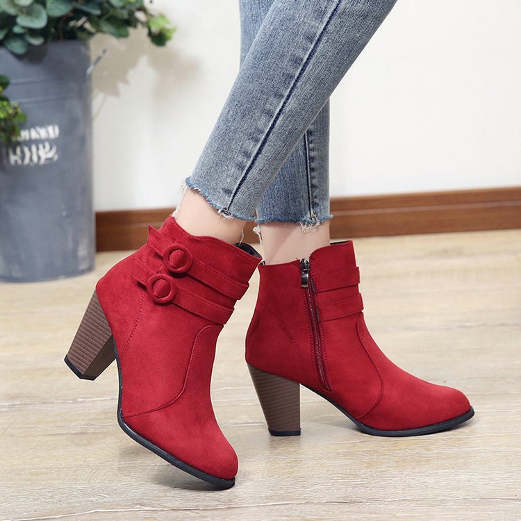 Damen Ankle-Boots mit dekorativen Riemen und elegantem Absatz W&W