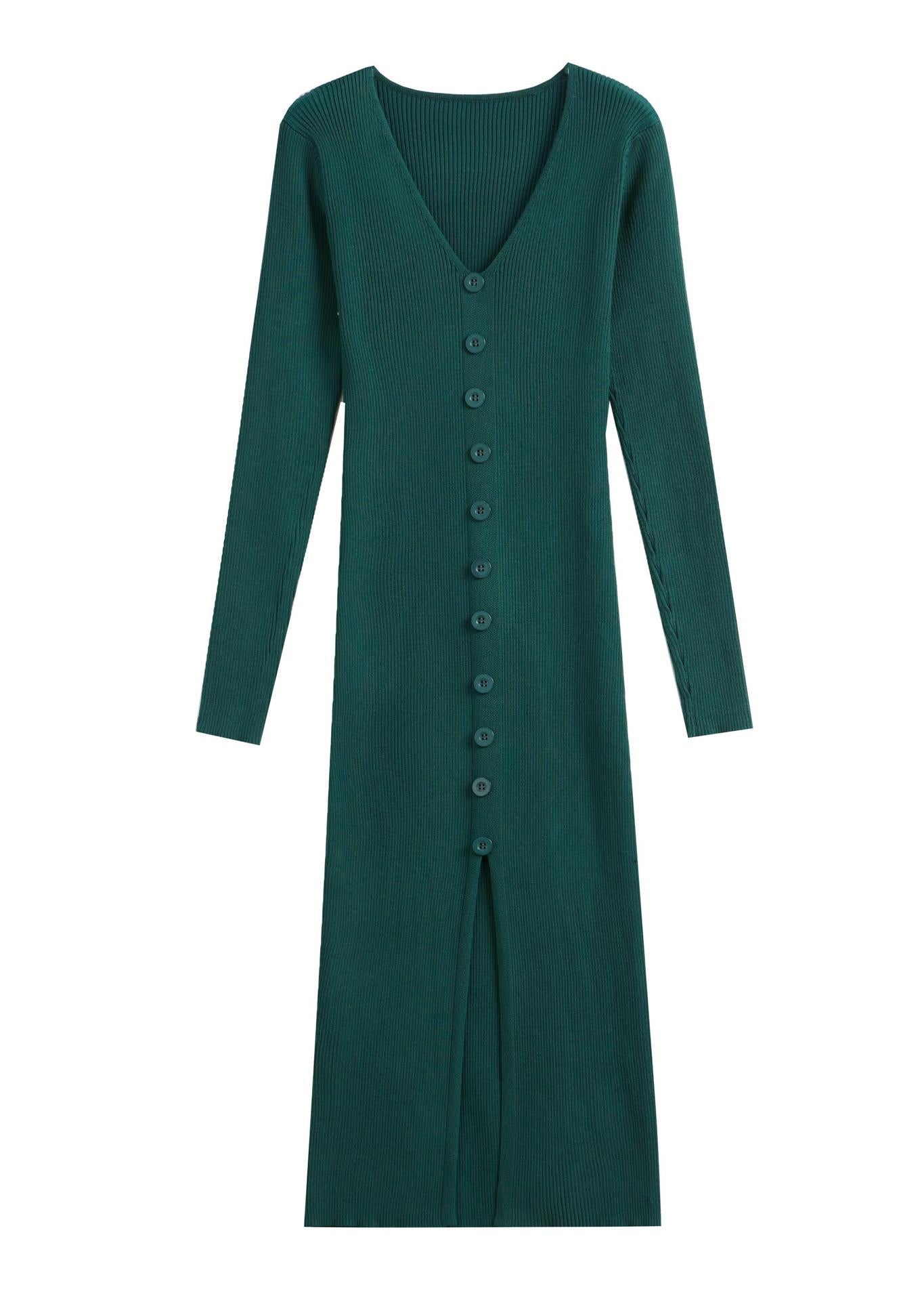Damen Strickkleid mit fein strukturierter Rippoptik und eleganten Knopfdetails WW