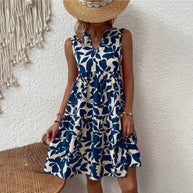 Damen luftiges ärmelloses Sommerkleid mit floralen Mustern und weitem Schnitt WW