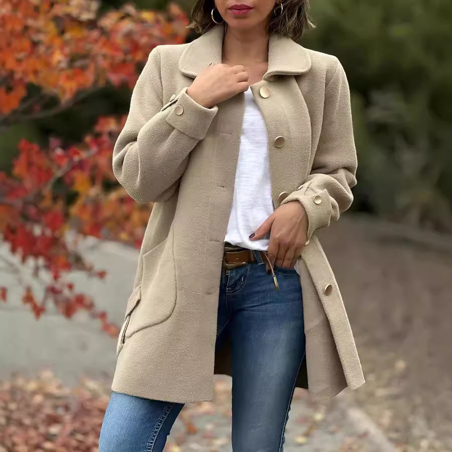 Damen gemütlicher Oversized-Mantel mit großen Taschen und Knopfdetails WW