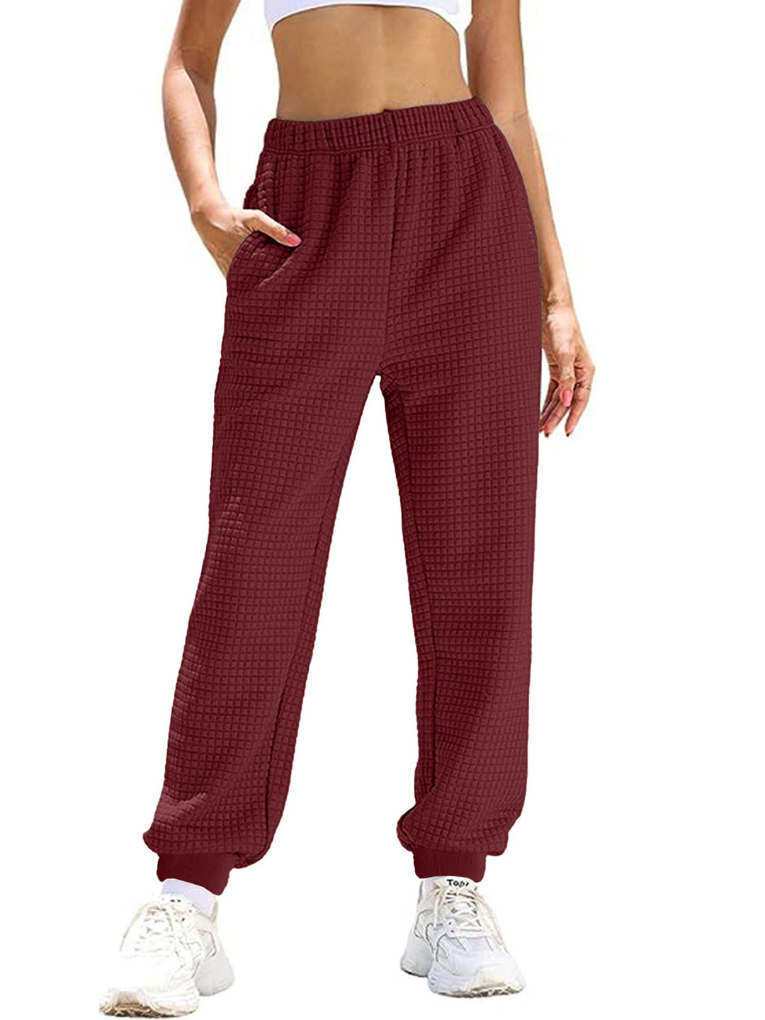 Damen lockere Waffelstruktur Jogginghose W&W Mode