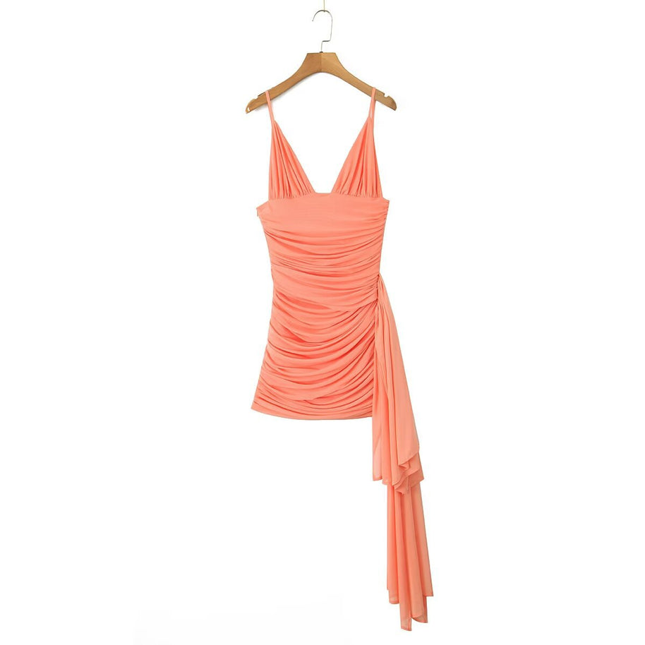 Damen ärmelloses Wickelkleid mit gerafftem Design WW