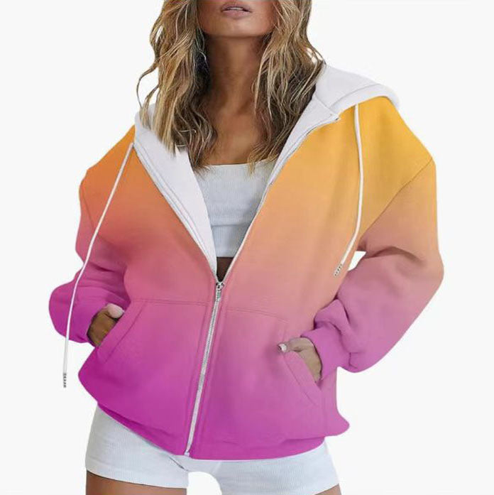 Damen Kapuzenjacke mit gradient Farbverlauf und tiefen Taschen W&W Mode