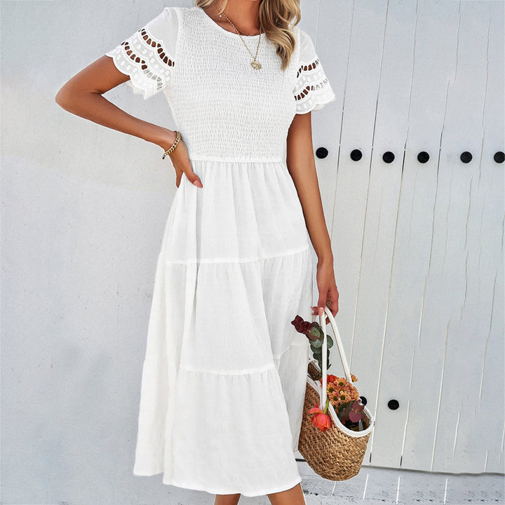 Damen Midikleid mit Puffärmeln und elastischem Oberteil W&W Mode