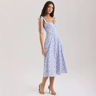 Damen Sommerliches Baumwollkleid mit schulterfreien Rüschen WW