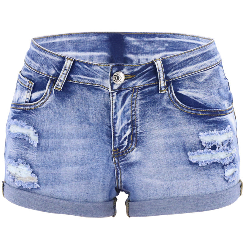 Damen Modische Jeans-Shorts mit fransigen Abschlüssen und ausgefransten Details WW