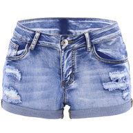 Damen Modische Jeans-Shorts mit fransigen Abschlüssen und ausgefransten Details WW